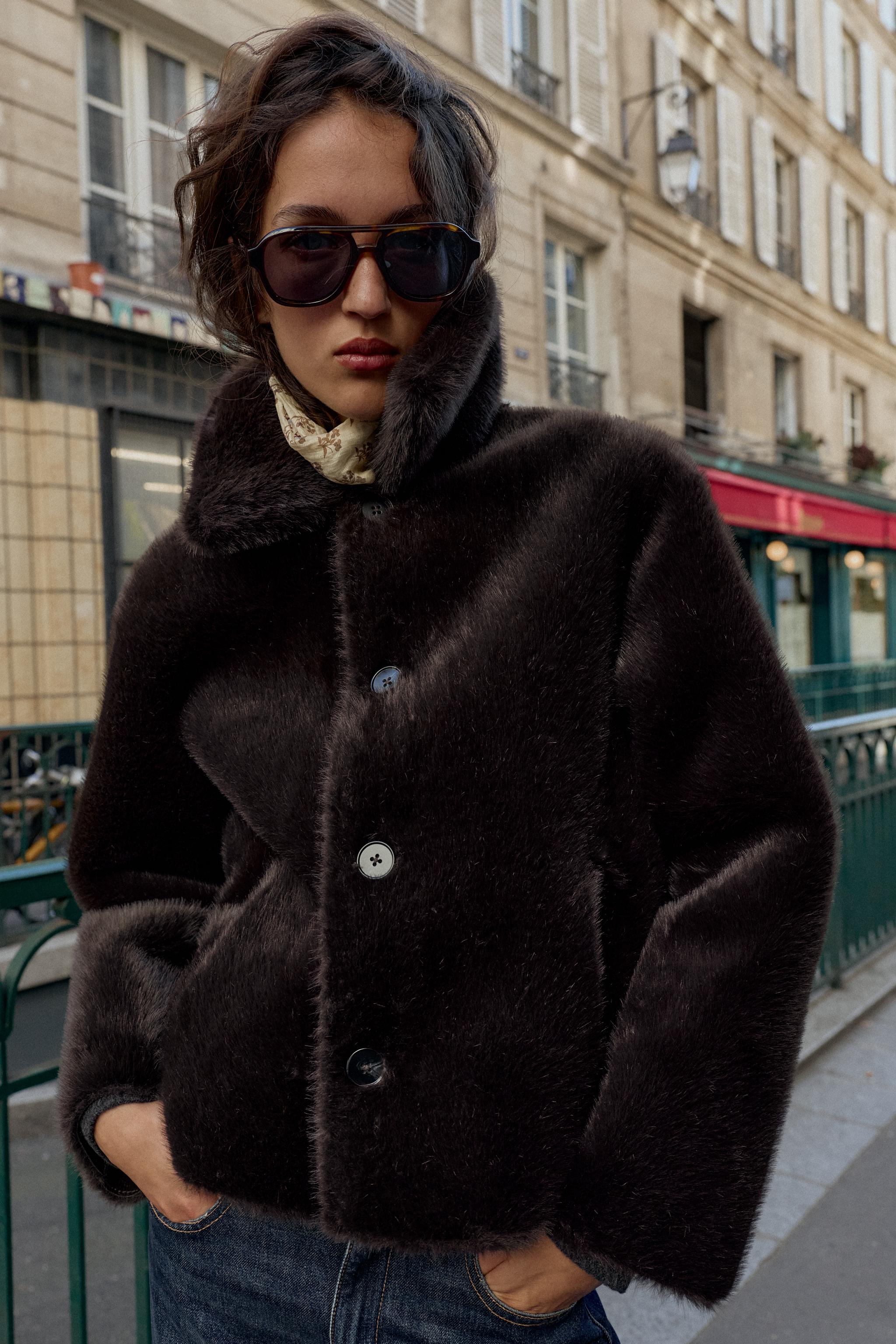 リバーシブル ダブルフェイス フェイクレザージャケット - ブラウン