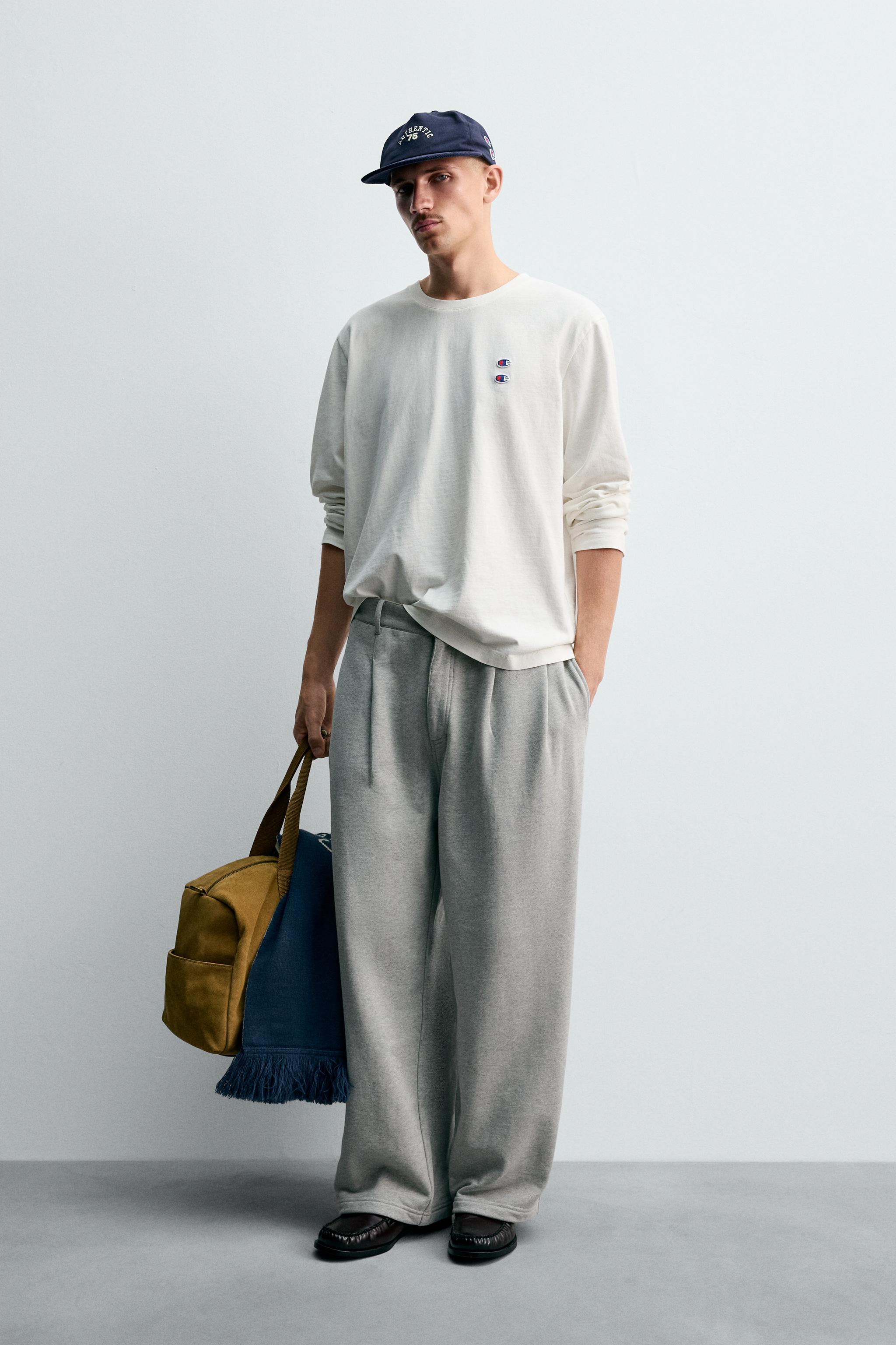 CHAMPION ® X ZARA RELAXED FIT PLEATED PANTS - Gray marl | ZARA
