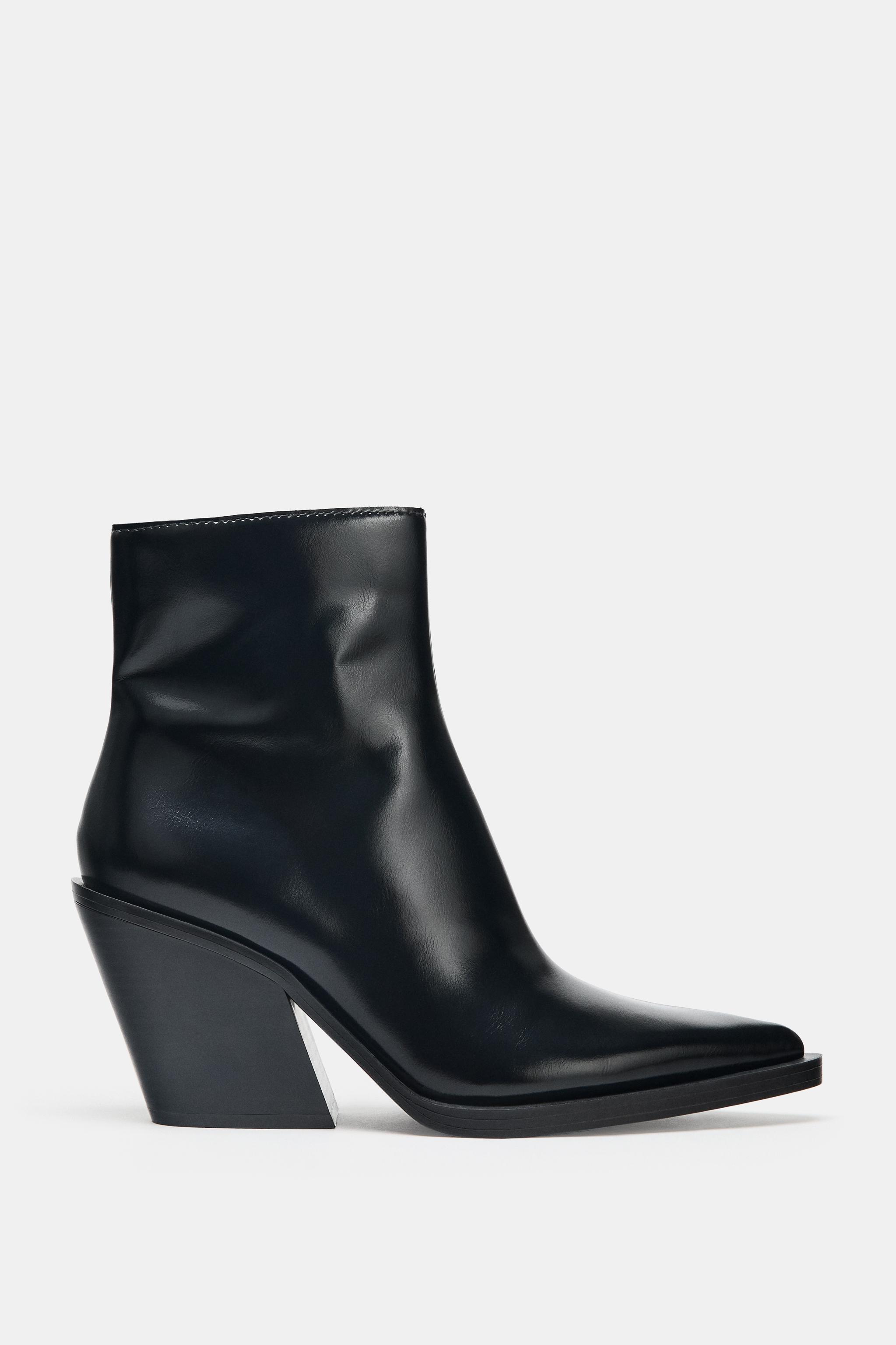 COWBOY HEEL ANKLE BOOTS - Black | ZARA Turkey
