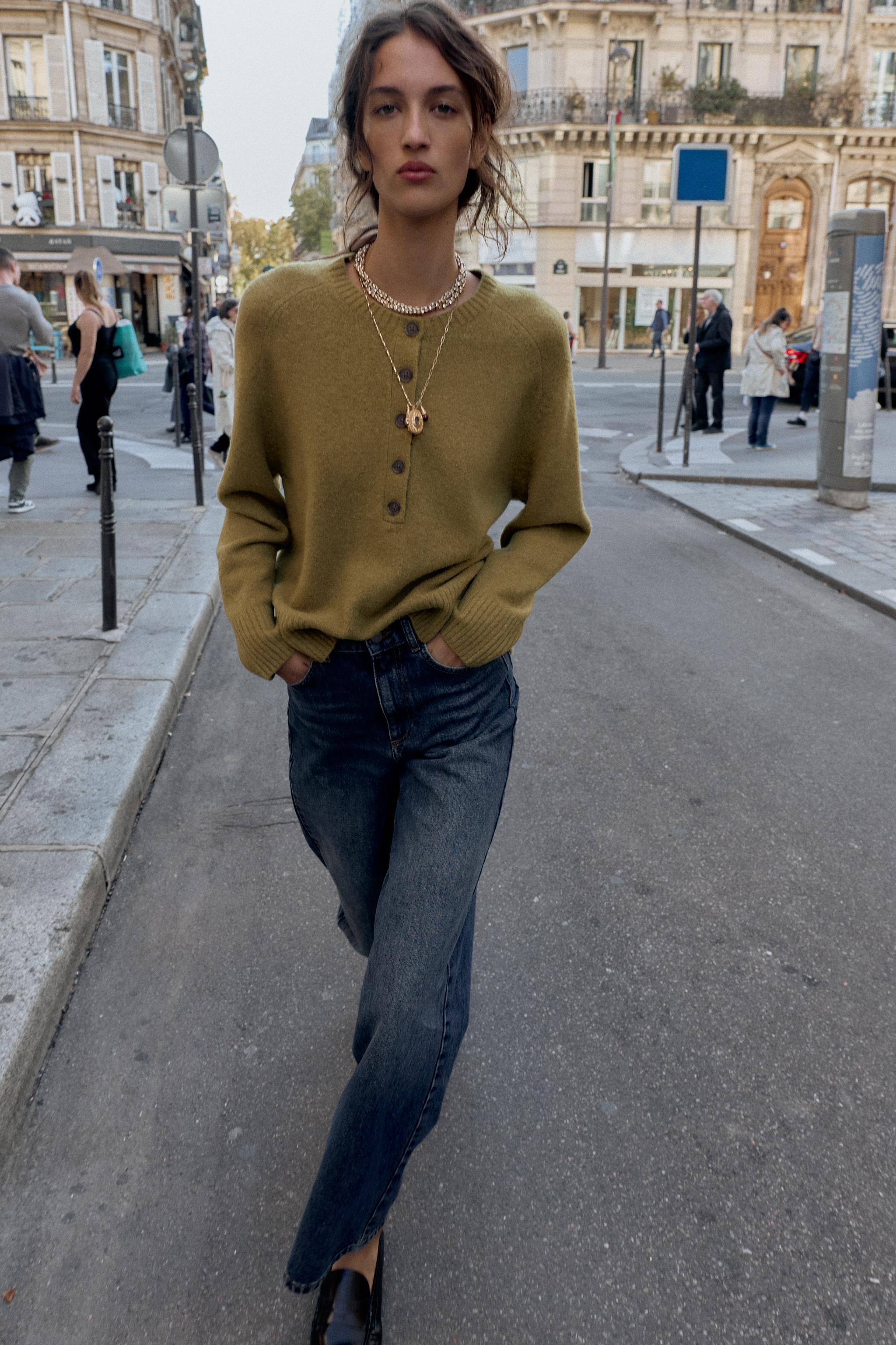 BUTTON KNIT SWEATER - Mid-green | ZARA Canada