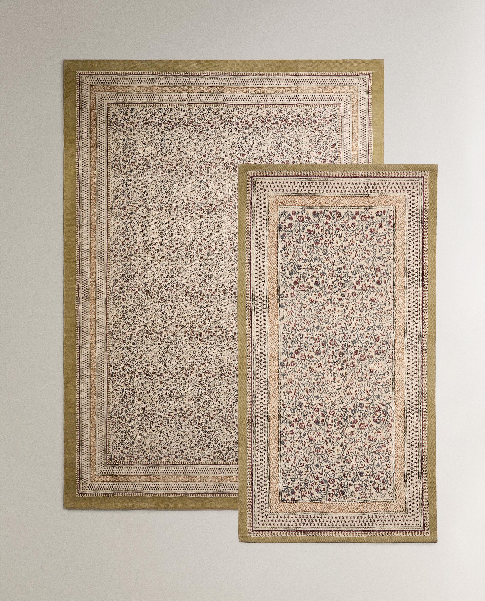 ブロックプリント フラワーコットンラグ | Zara Home 日本/Japan