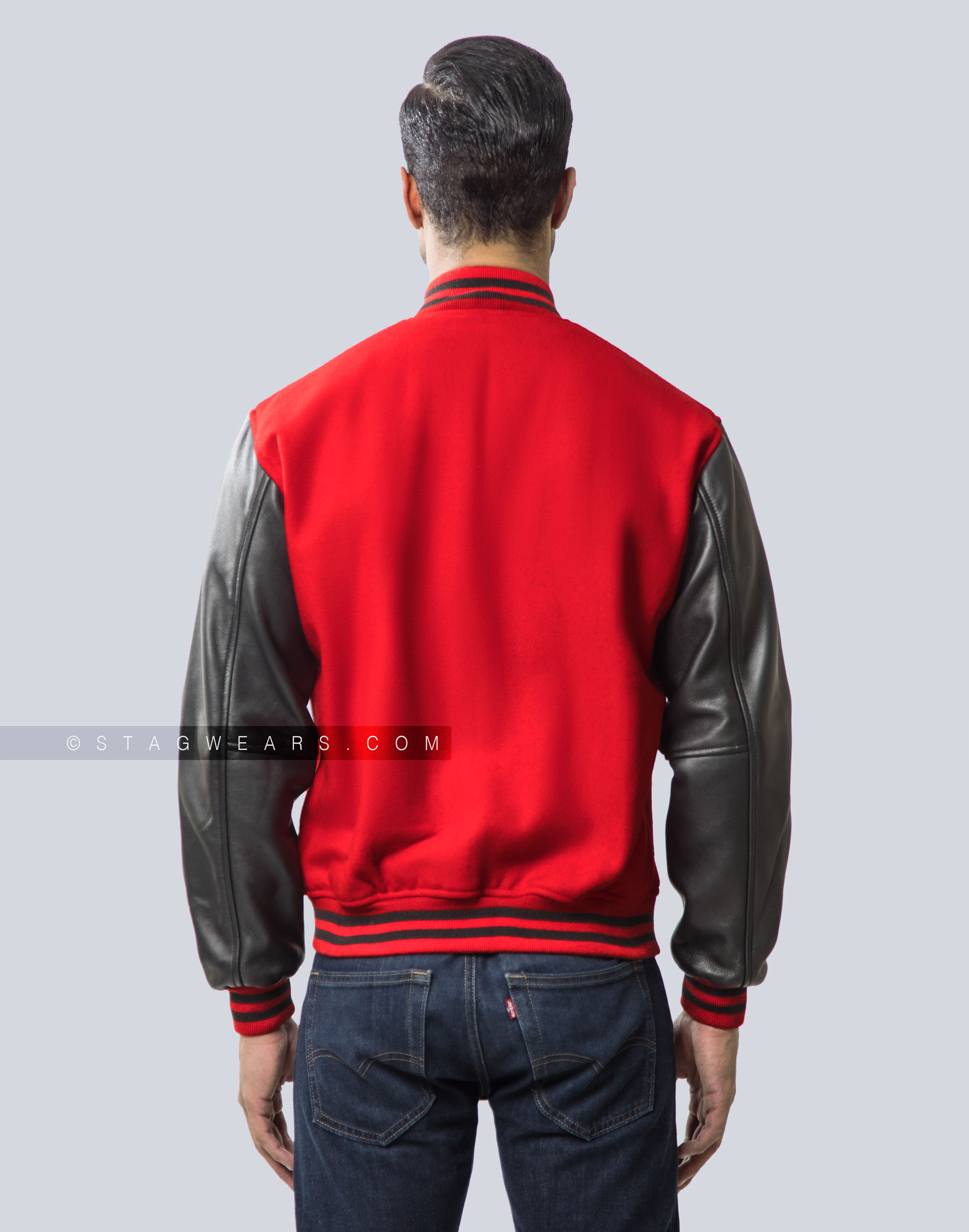 Red wool and Black Sheep Leather Varsity Jacket