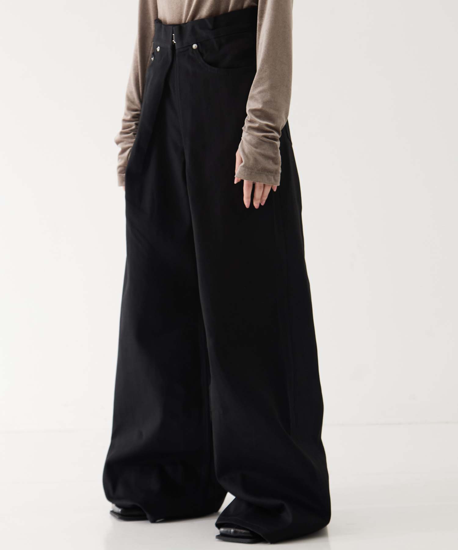 RIGID DENIM WIDE PANTS (SHORT LENGTH)(XS BLACK): JOHN LAWRENCE