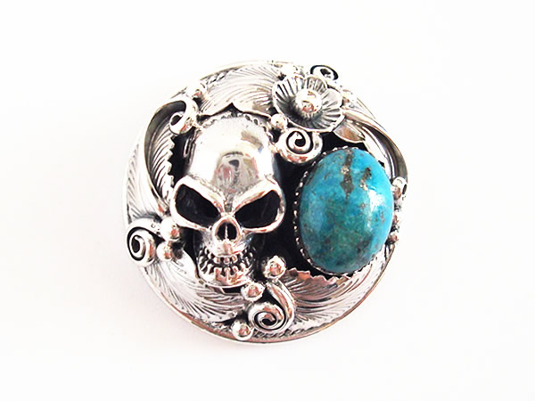 シルバーコンチョ スカル・ターコイズ付きレザーウォレット スタイル