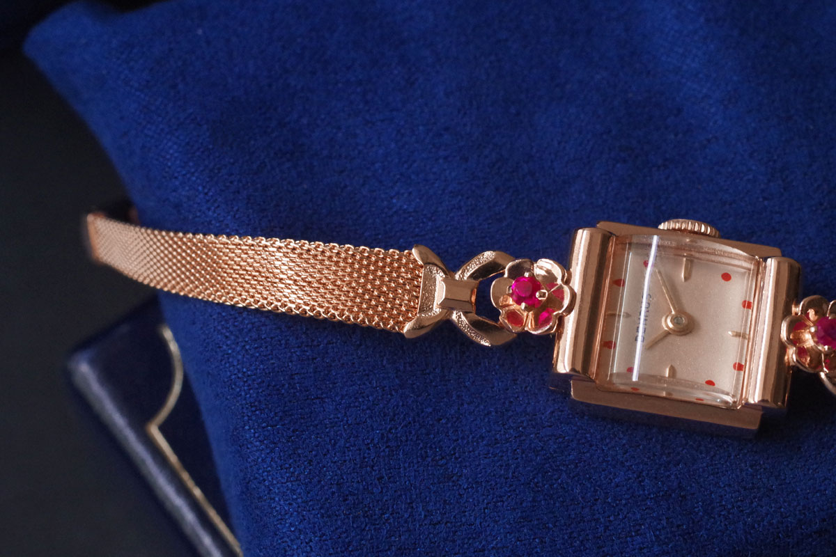 BENRUS ベンラス 14金ピンクゴールド＆ルビー アンティーク機械式時計