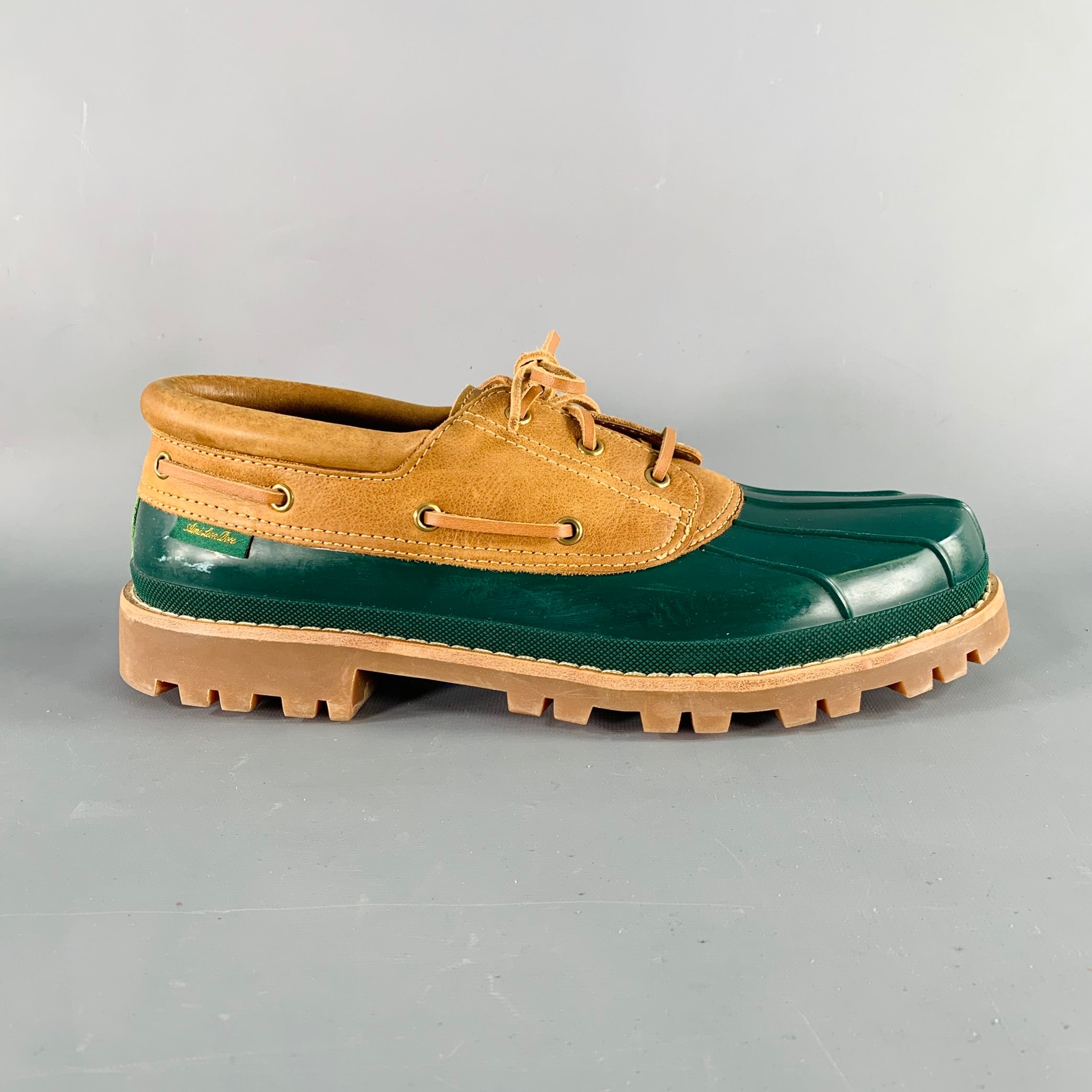 AIME LEON DORE Size 12 Papia Moc Green Brown Rubber Lace-Up Boots