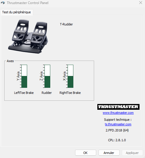 TFRP T.Flight Rudder Pedals を PC に接続してテストする方法