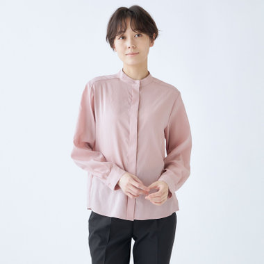 SL/長袖】バンドカラーブラウス/比翼仕様/ピンク（2424101-50_S