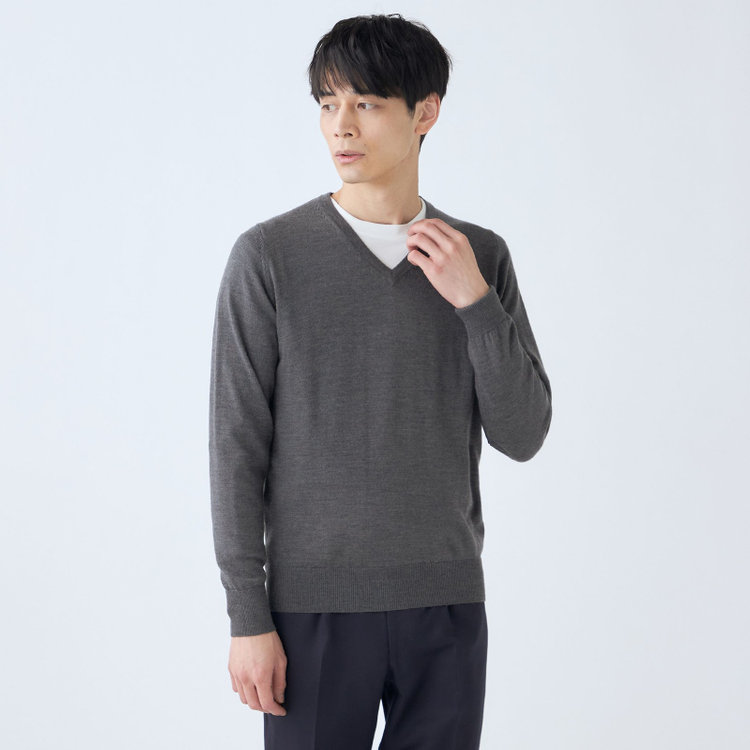 RBC】【秋冬】ウール100％Vネックニットセーター/グレー/ZEGNA BARUFFA