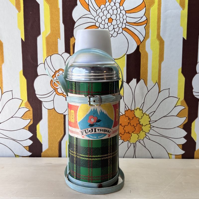 FUJI TSUBAKI コルク栓魔法瓶水筒 グリーンチェック ST1